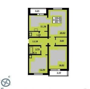 3-к квартира, 85.15 м?, 17/18 эт.
